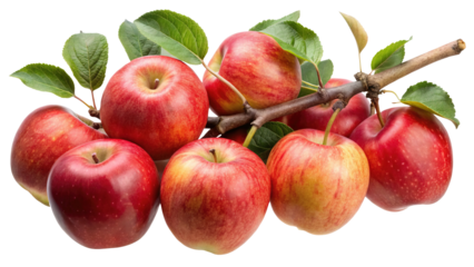 Luscious Red Apples on a Branch with Green Leaves Freshly Picked
