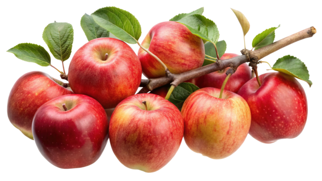 Luscious Red Apples on a Branch with Green Leaves Freshly Picked