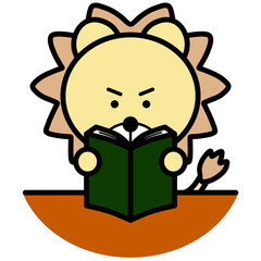 本を読むライオン　イラスト