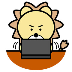 パソコンを使うライオン　イラスト