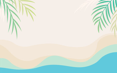 summer background design illustration. summer beach scene with green palm leaves