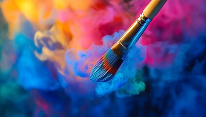 Fototapeta premium Paintbrush in colorful smoke.