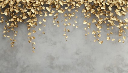 Gold foliage cascading down a light gray textured wall