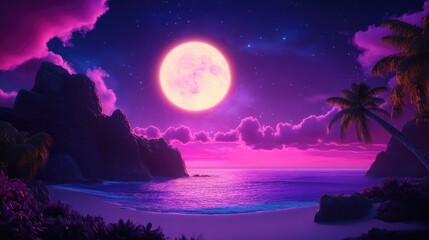 Luminescent Moon over Tropical Paradise