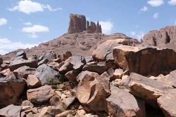 Amazing mountain landscapes of Jebel Saghro with volcanic rocks eroded by wind and time. Atlas, Anti Atlas, Morocco © Iwona