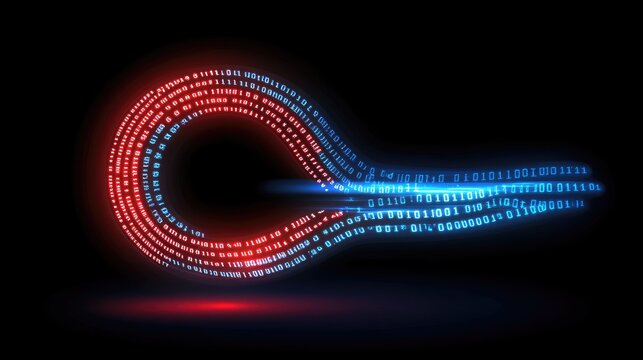 Glowing binary code forming a dynamic, abstract loop