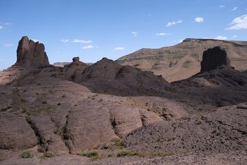 Amazing mountain landscapes of Jebel Saghro with volcanic rocks eroded by wind and time. Atlas, Anti Atlas, Morocco © Iwona