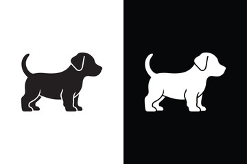 Small Dog Silhouette Vector Cute Puppy Icon in Black and White.