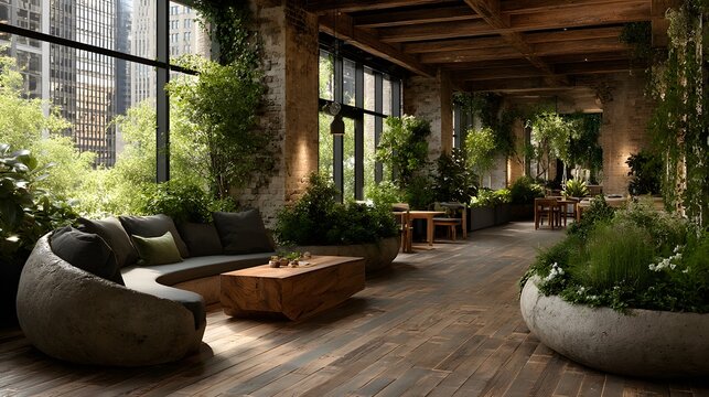 Urban Sanctuary with Oversized Planters and Modern Beams Celebrating Earth and Arbor Day's Eco Legacy