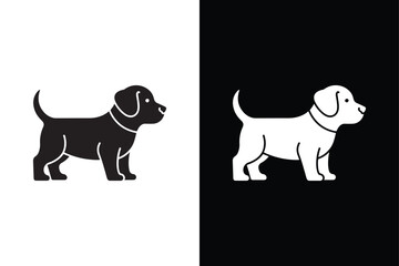 Puppy Clipart Vector Minimalist Silhouette Icon with White Background.