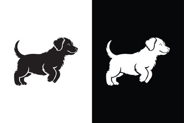 Puppy Silhouette Vector Icon Black Dog Design on White Background.
