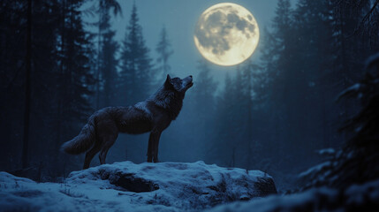 wolf howling at night