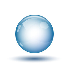 glass glossy ball vector 3D object without background with dark blue shadow