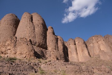 Amazing mountain landscapes of Jebel Saghro with volcanic rocks eroded by wind and time. Atlas,...