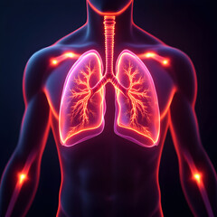 Anatomical visualization of human respiratory system with glowing effect and outline