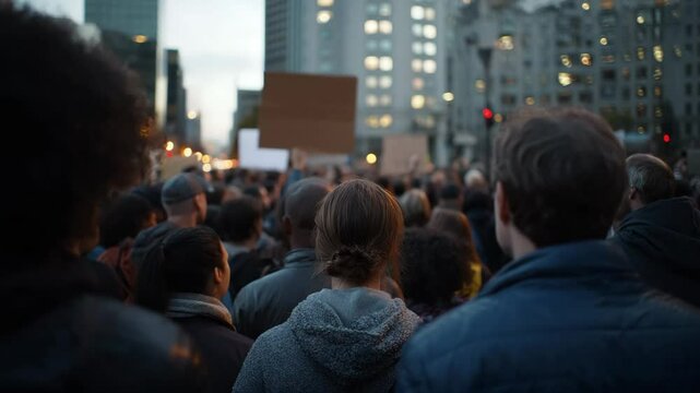 Crowd of multiracial people protest against inflation and financial crisis - Protesters marching for rise cost of living - Models by AI generative 