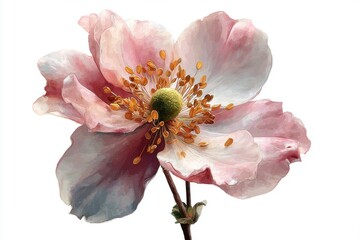Fototapeta premium Delicate Pink Anemone Blossom with Gold Center