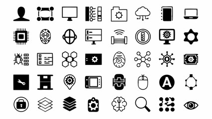 Fototapeta premium Decoding the Digital Age A comprehensive collection of tech development icons represents