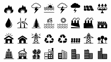 Embracing a sustainable future icons of renewable energy recycling clean power in black and white