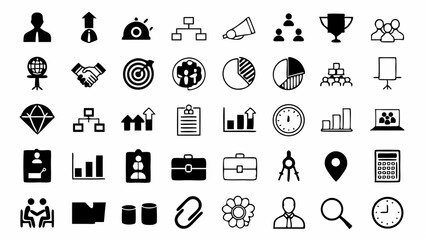 Business growth strategy teamwork and diamond achievements in a vector icon set with solid black