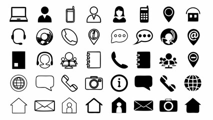 Essential Communication Icons A Comprehensive Collection for Modern Digital Physical Contact in B W