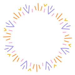 Minimal Burst Holiday Circle Frame. Clean bright circular design with subtle radiant strokes for festive use. Colorful Birthday Border. Vector illustration