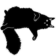 Fluffy cat silhouette lying belly up - black and white illustration © koka.design