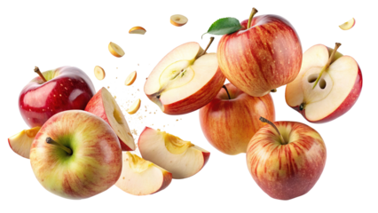 A vibrant composition of sliced and whole apples creates a fresh and inviting scene