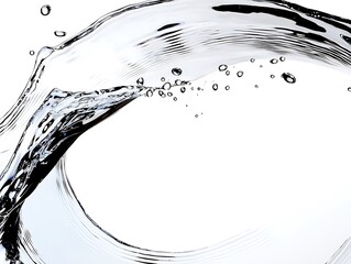 Clear Water Splash with Bubbles Capturing Movement and Fluid Dynamics on White Background