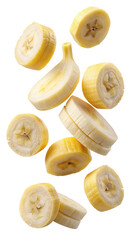 Floating Banana Slices on White Background Food Still Life Nutrition
