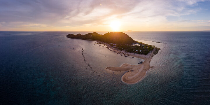 Sunset over Mararison island, aerial view, Philippines