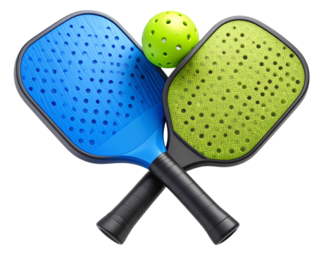 Pickleball Set with Two Paddles and Perforated Ball  3D Render on Transparent background PNG