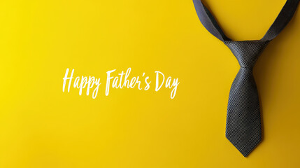 Flat style Happy Father's Day greeting card template features a yellow background with a simple line necktie vector illustration, "Happy Father's Day" text, and space to write messages, presented as a