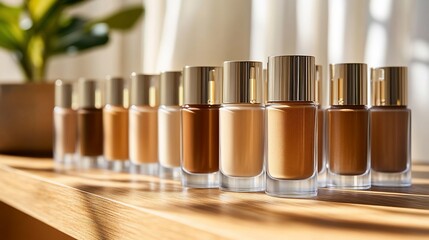 Foundation shades displayed on a wooden surface