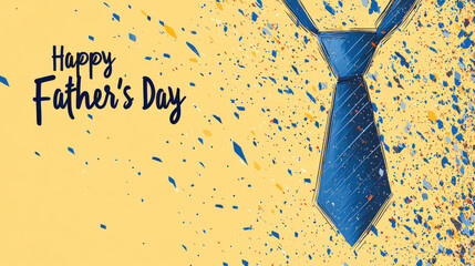 Isolated colorful vector of a simple line necktie on a yellow background for Father's Day, including "Happy Father's Day" text and message space, designed as a flat-style greeting card template in Dri