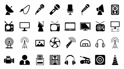 Fototapeta premium Collection of bold communication icons reflecting global connectivity and media isolated on a white