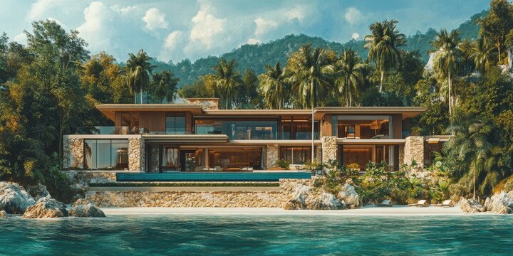 Luxurious beachfront villa nestled in tropical paradise