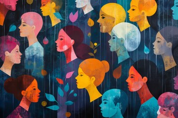 illustrative scene of diverse individuals interacting across a global network, with circular connection lines highlighting collaboration, Generative AI