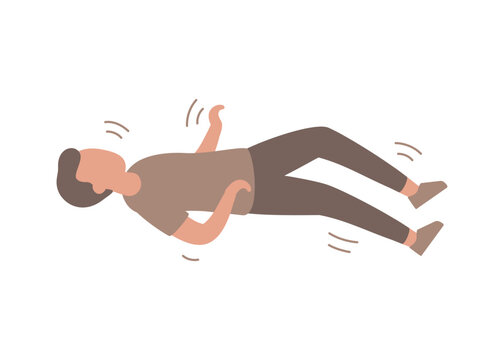 Epilepsy, man lying with epileptic seizure. Body in shaking, tremor. Mental disorder. Vector flat illustration
