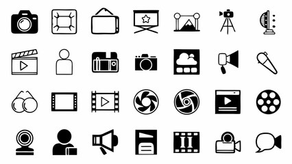 Media toolkit icons celebrating visual storytelling and creative expressions for filmmakers design