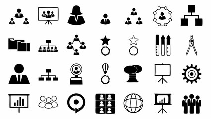Business structure teamwork and hierarchy conveyed through simplified black and white vector icons