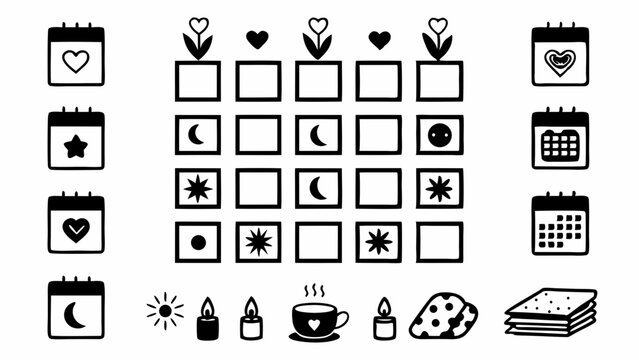 Planning a whimsical week setting intentions for self care and simple joys with minimal line art