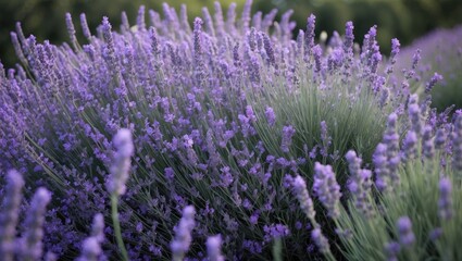 Obraz premium Lavender plants in full bloom, showcasing vibrant purple flowers and green stems, creating a fragrant and colorful garden scene.