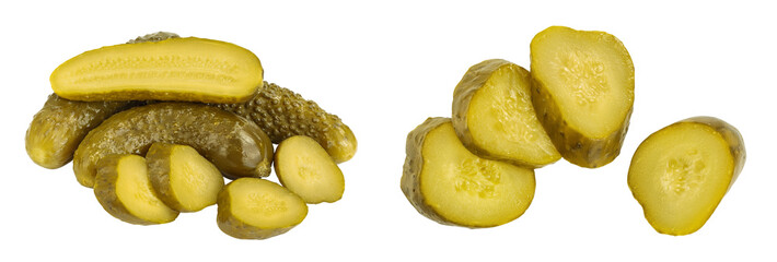 Marinated pickled cucumber isolated on white background with  full depth of field
