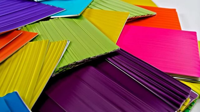 Arrangement of colorful metal panels creating a vibrant, textured, and visually appealing composition with parallel lines and bold hues