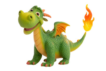 Naklejka premium Adorable Green Dragon Figurine with Flame Tail Fantasy Creature Statue