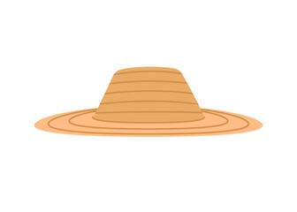 Straw sun hat. Summer head accessory, head wear. Vector flat illustration isolated
