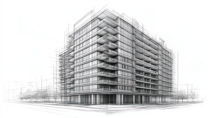 Fototapeta premium Architectural Sketch: Modern Building Design