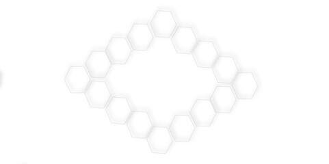 Abstract clean white background featuring a pattern of  hexagons arranged like a honeycomb, Polygonal Honeycomb Elements, Luxury Pattern and Technology-Inspired Design 