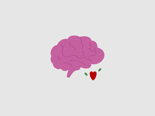 A stylized pink brain is depicted alongside a small red heart
